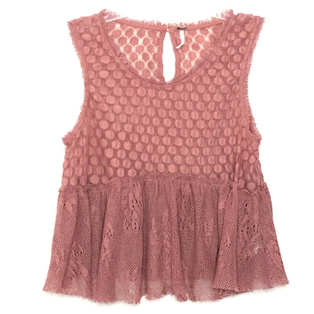 Free People Lace Ruffle Sleeveless Crop Tank Top - Picture 2 of 7